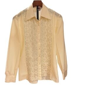 Vtg grannycore Lanz Original Cream Embroidered Button Down Blouse 70s Top M